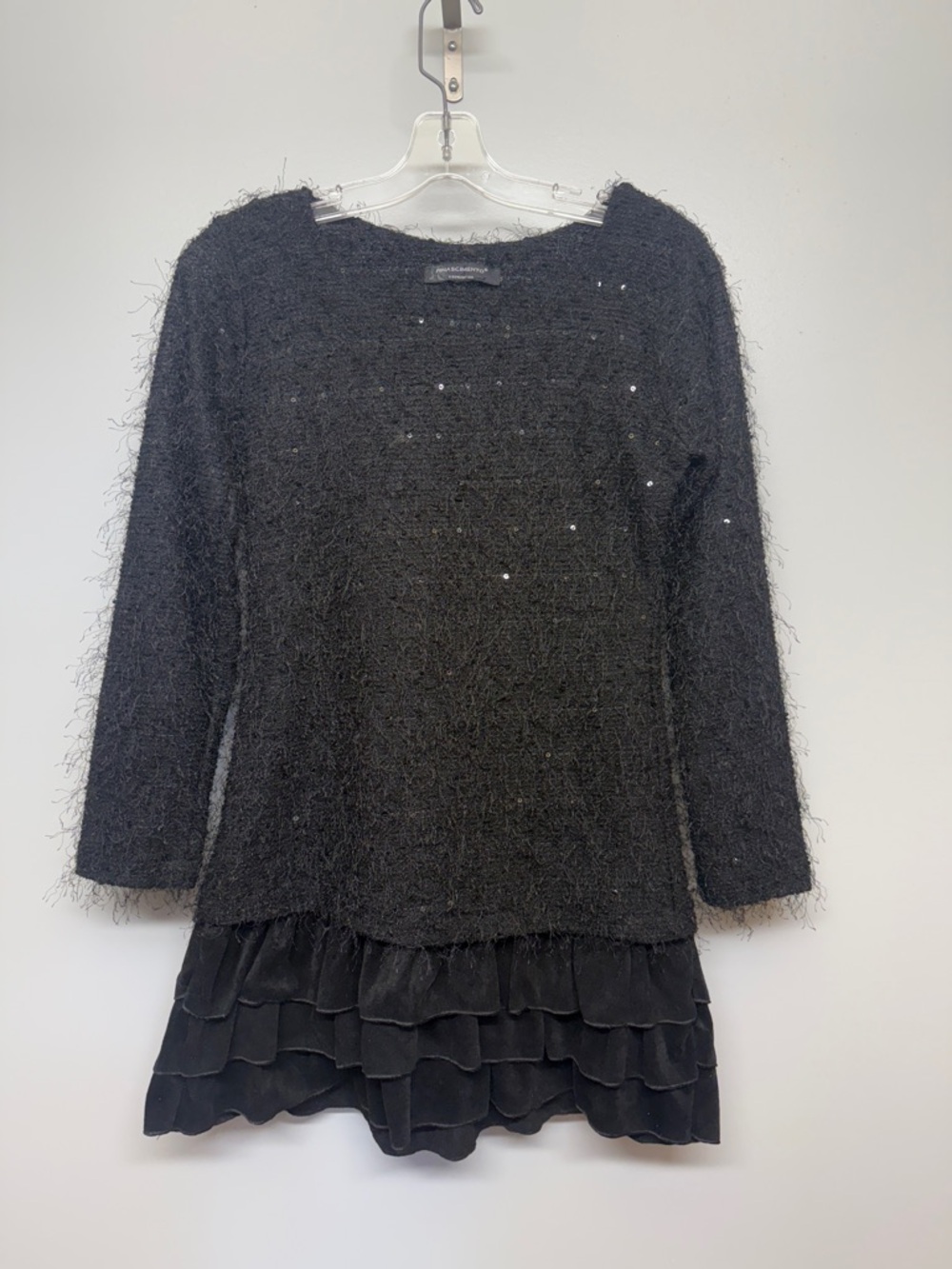Rinascimento Sparkly Sequin Suede Black Textured Tunic Blouse